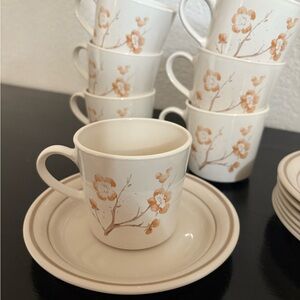 CornerStone by Corning China Blossom Mugs & Saucers. Set of 7